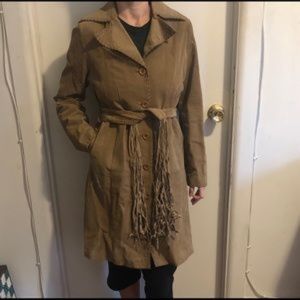❤️Genuine suede above knee length long trench coat jacket fringe